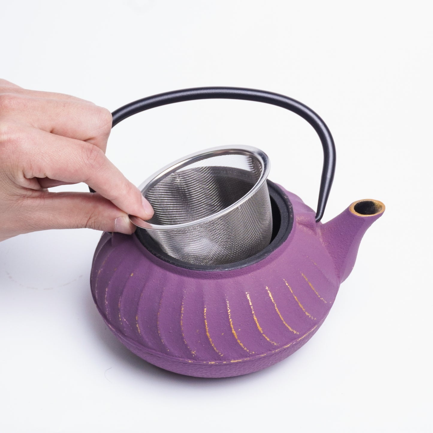 Purple & Gold Cast Iron Teapot | Handcrafted Elegance for Modern Homes