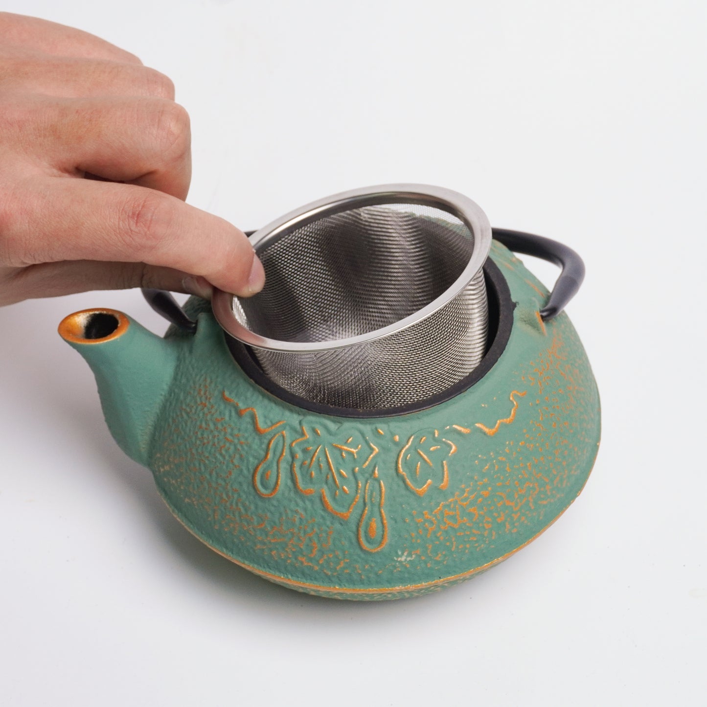 Turquoise Gourd-Embossed Cast Iron Teapot | Handcrafted Heritage for Tea Rituals