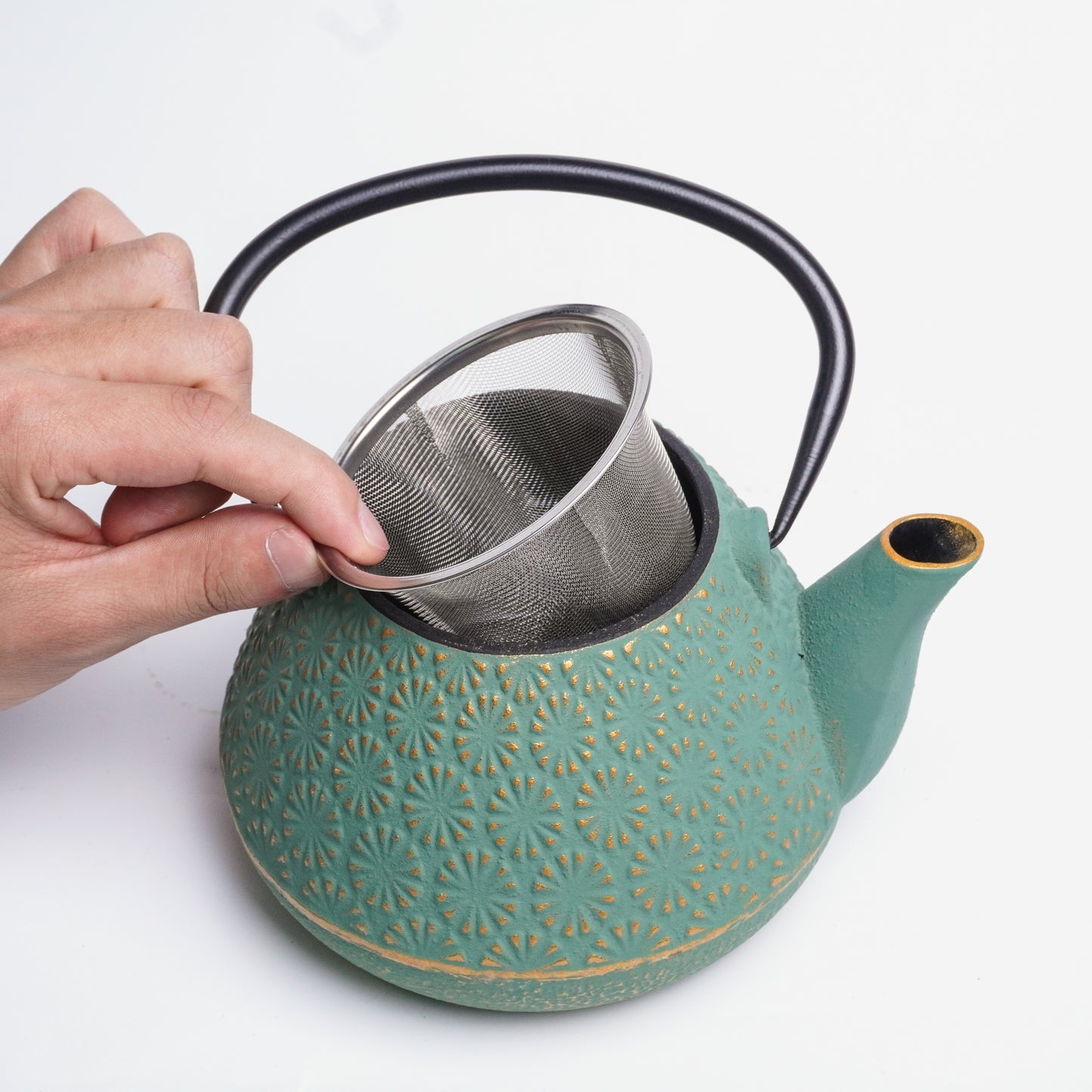 Turquoise & Gold Starburst Cast Iron Teapot | Handcrafted Elegance for Everyday Rituals