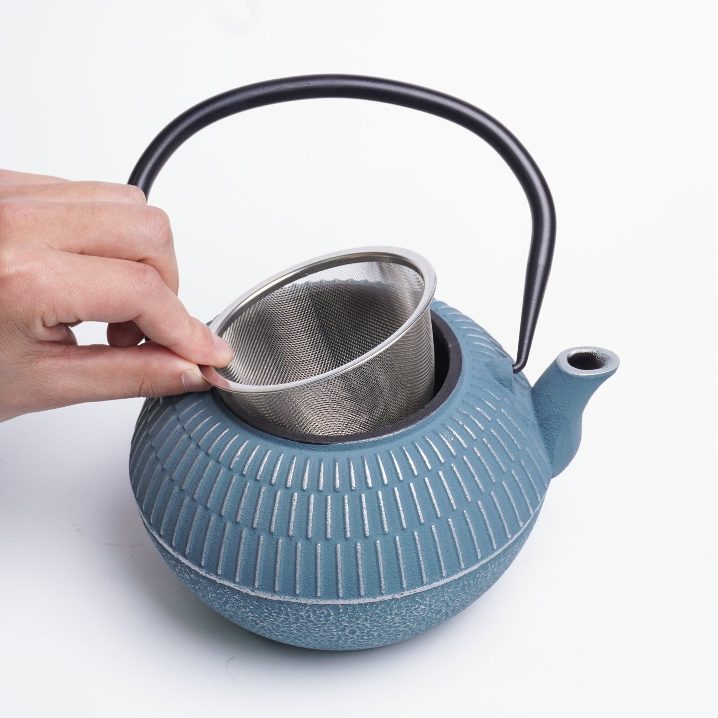 Blue-Gray Ribbed Cast Iron Teapot | Textured Craft for Modern Homes
