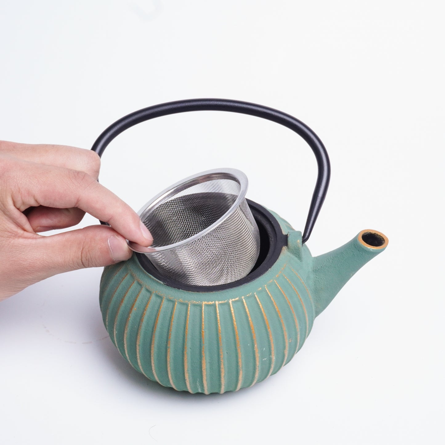 Turquoise Ribbed Cast Iron Teapot | Handcrafted Texture for Calm Living