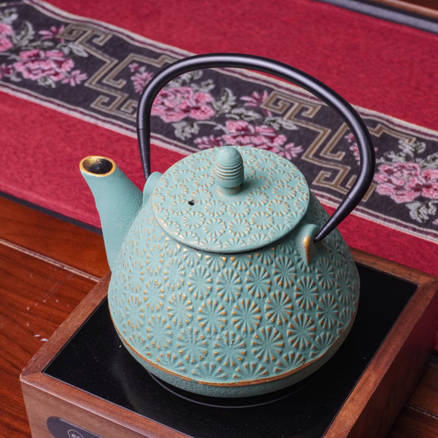 Turquoise & Gold Starburst Cast Iron Teapot | Handcrafted Elegance for Everyday Rituals