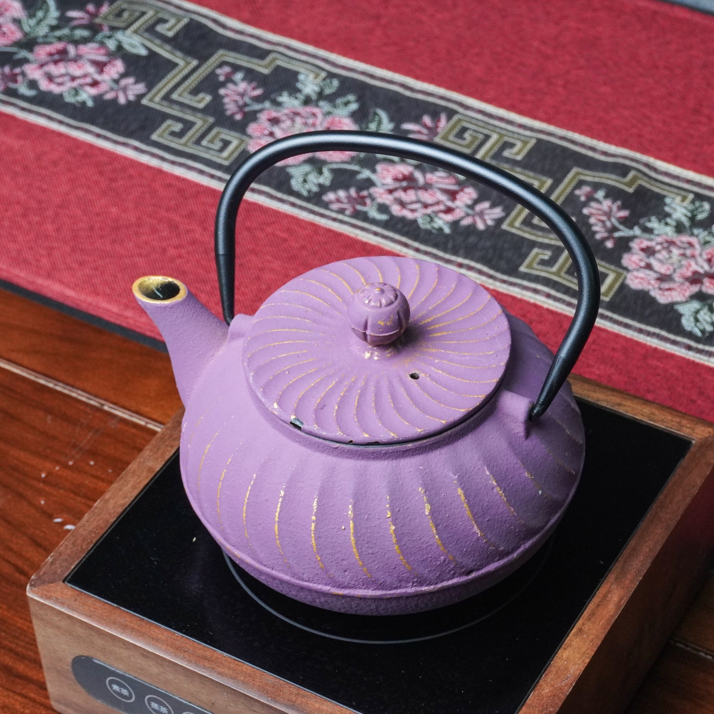 Purple & Gold Cast Iron Teapot | Handcrafted Elegance for Modern Homes