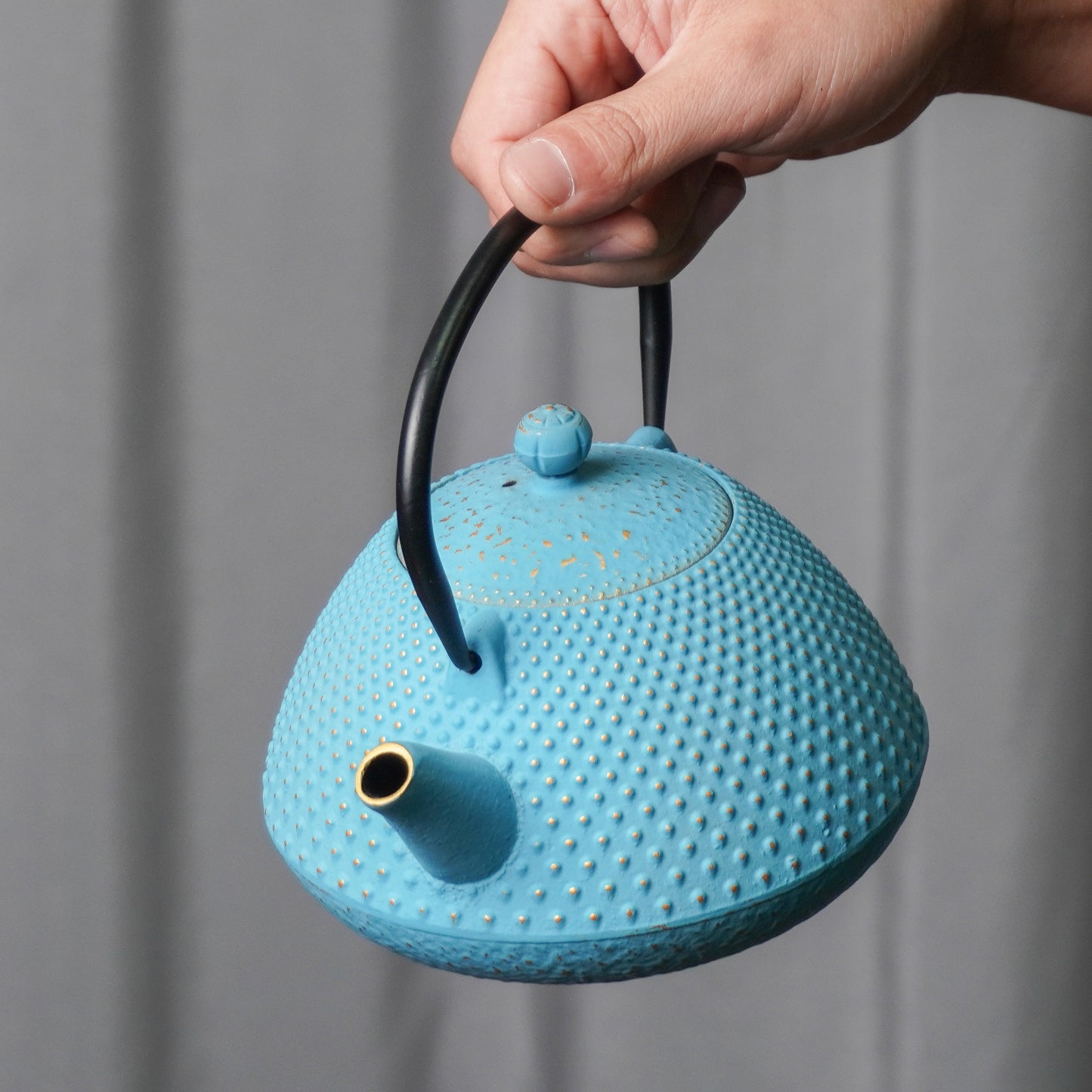 Blue & Gold Dotted Cast Iron Teapot | Removable Infuser for Easy Brewing