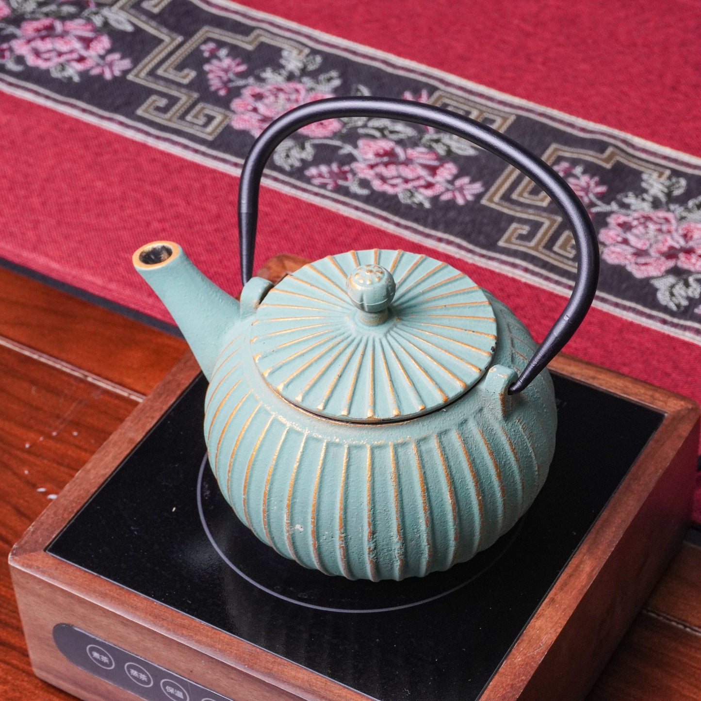 Turquoise Ribbed Cast Iron Teapot | Handcrafted Texture for Calm Living