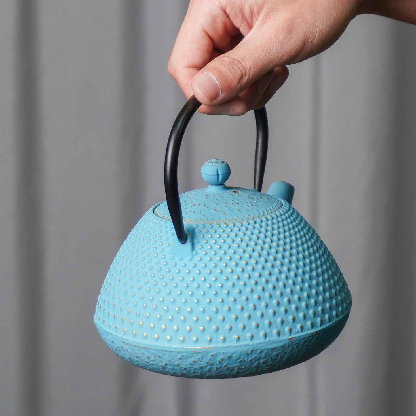 Blue & Gold Dotted Cast Iron Teapot | Removable Infuser for Easy Brewing