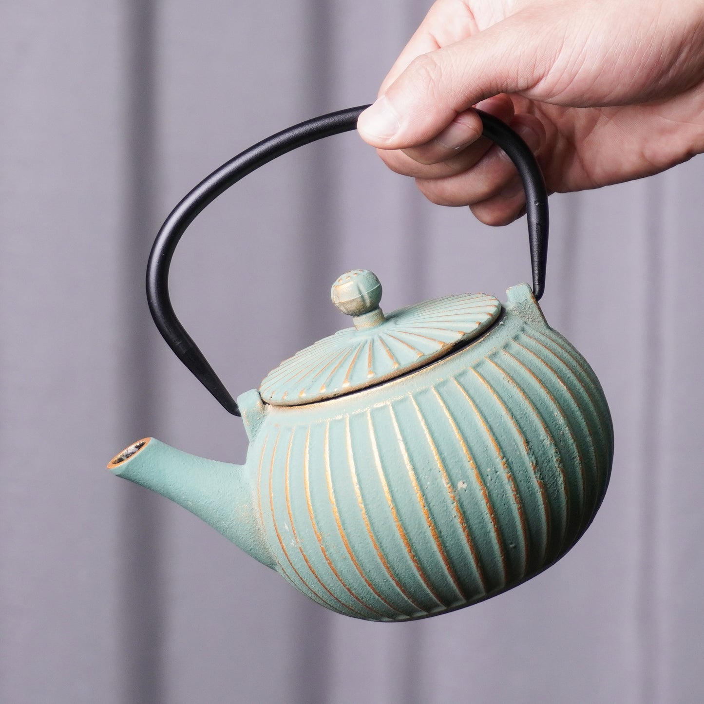 Turquoise Ribbed Cast Iron Teapot | Handcrafted Texture for Calm Living