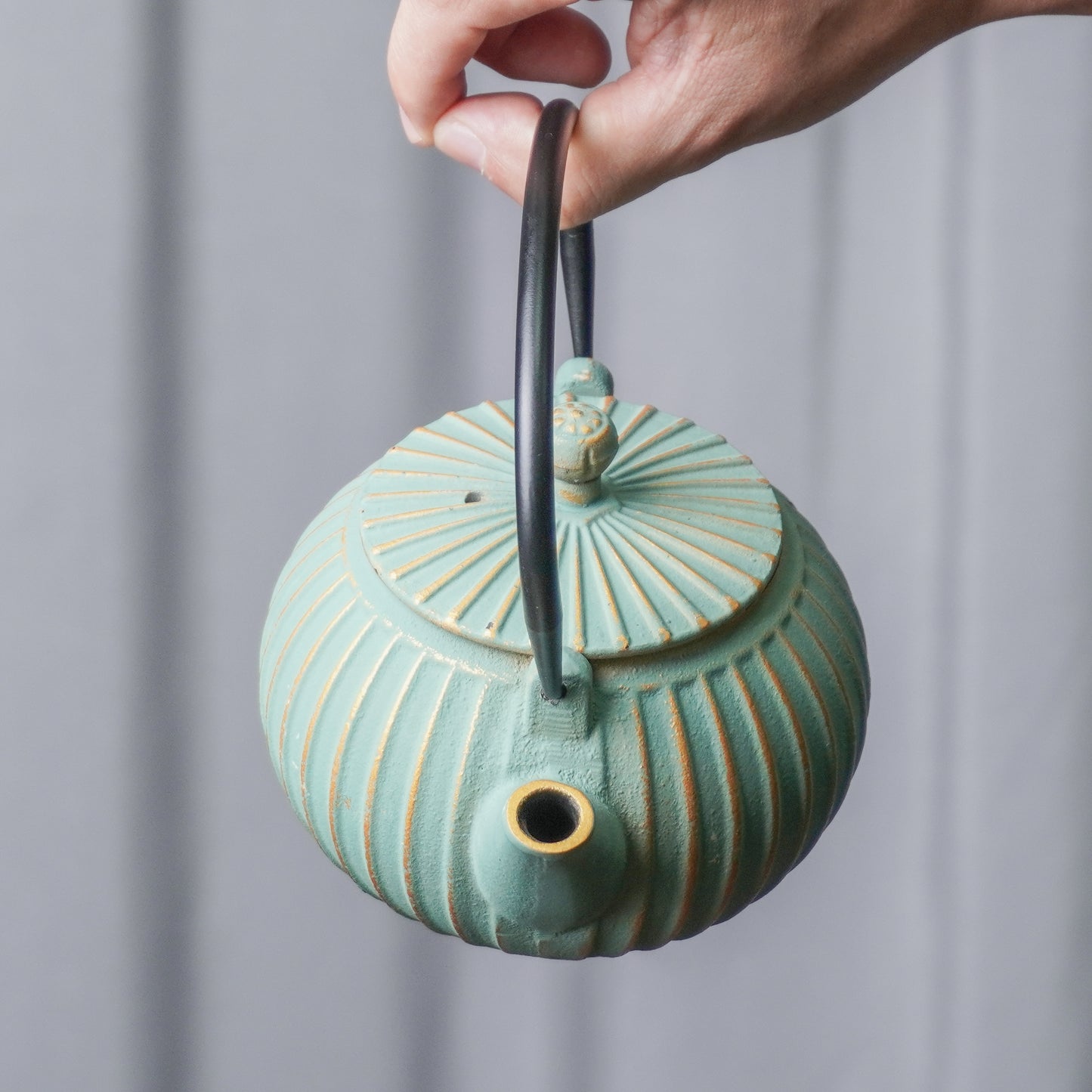 Turquoise Ribbed Cast Iron Teapot | Handcrafted Texture for Calm Living