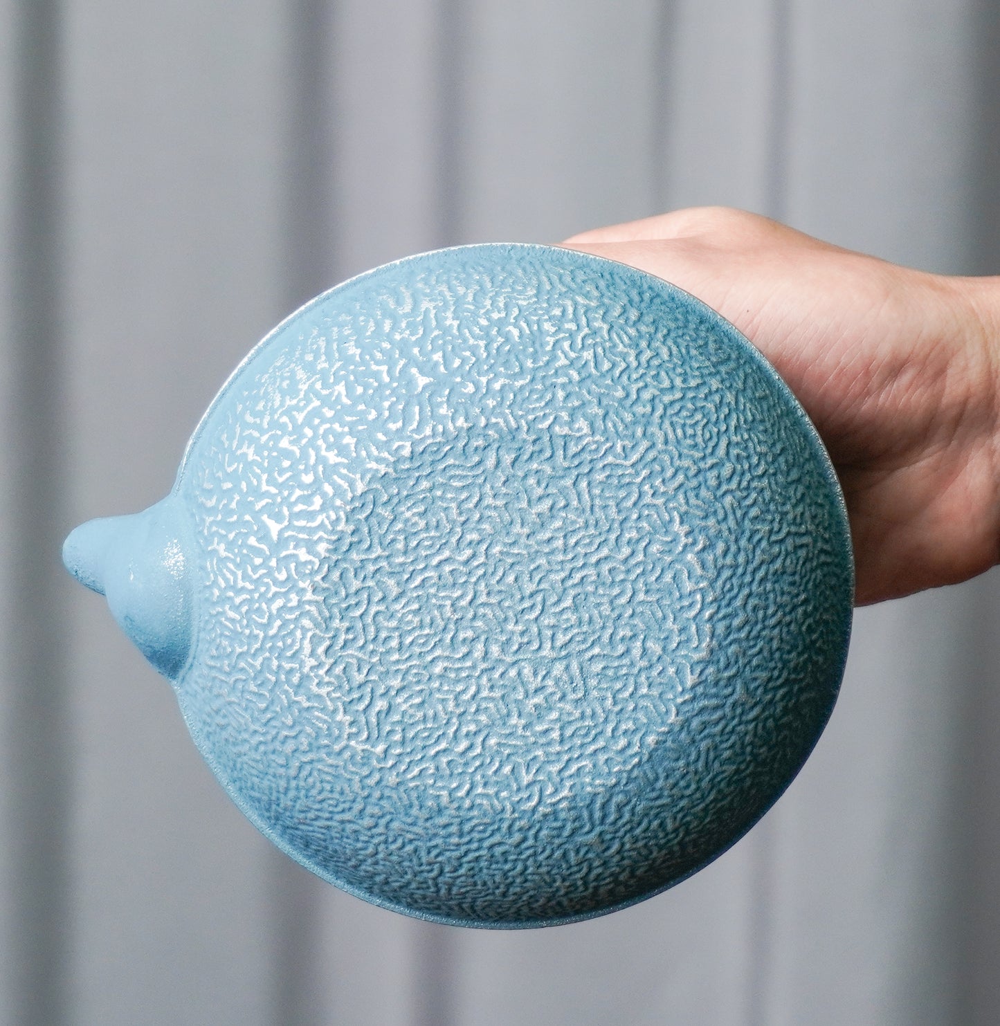 Blue-Gray Ribbed Cast Iron Teapot | Textured Craft for Modern Homes