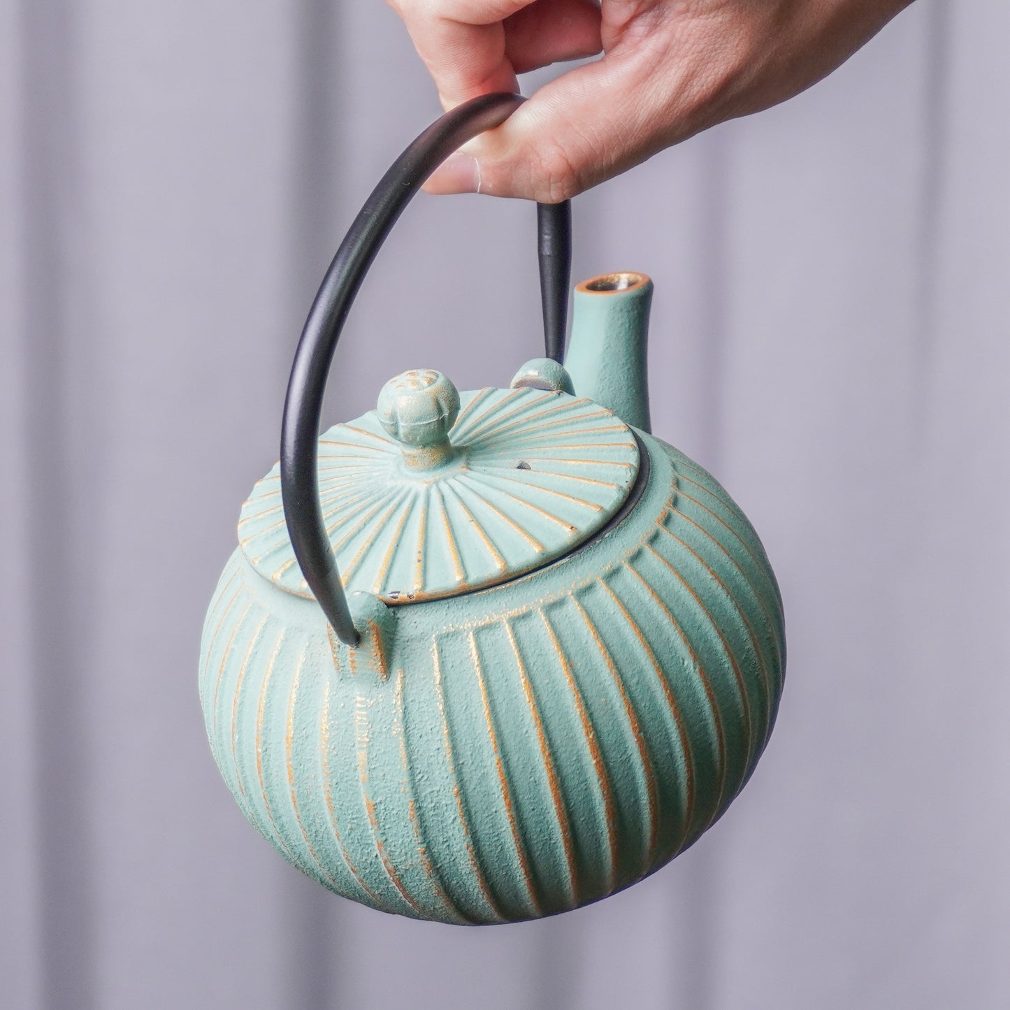 Turquoise Ribbed Cast Iron Teapot | Handcrafted Texture for Calm Living