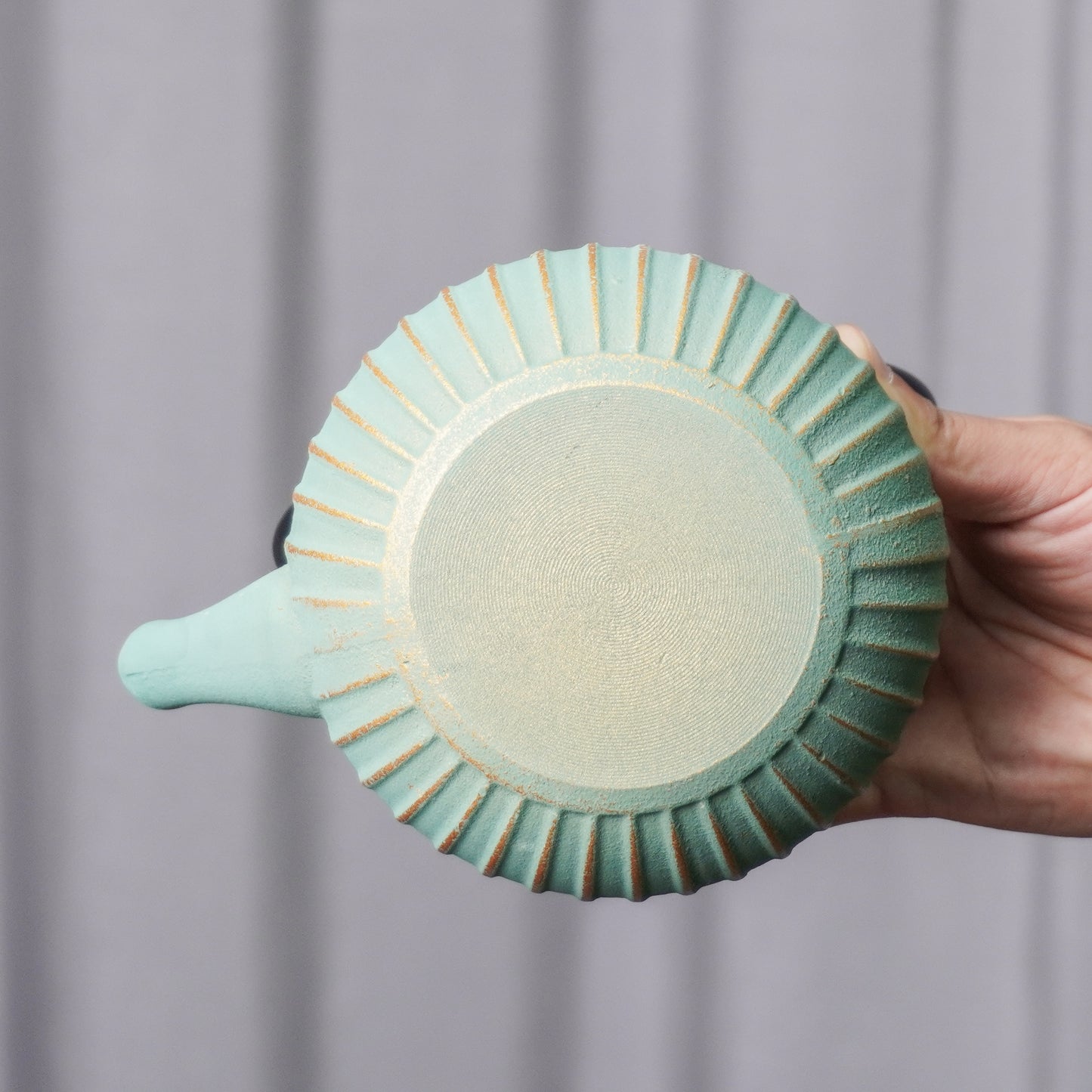 Turquoise Ribbed Cast Iron Teapot | Handcrafted Texture for Calm Living
