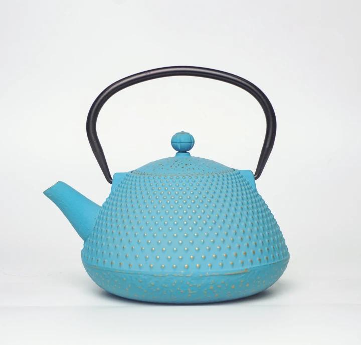 Blue & Gold Dotted Cast Iron Teapot | Removable Infuser for Easy Brewing