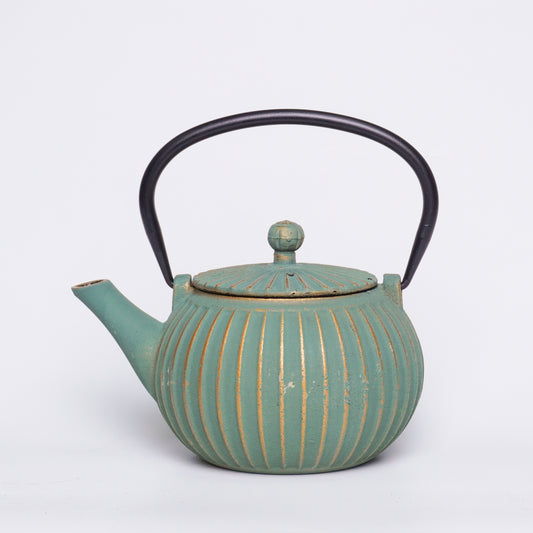 Turquoise Ribbed Cast Iron Teapot | Handcrafted Texture for Calm Living