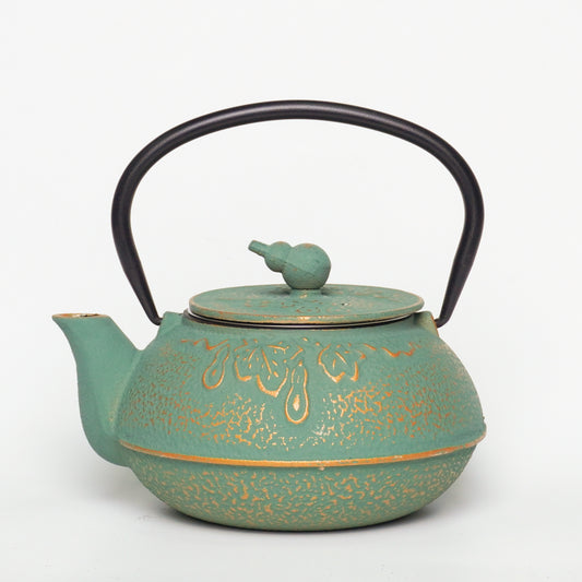 Turquoise Gourd-Embossed Cast Iron Teapot | Handcrafted Heritage for Tea Rituals