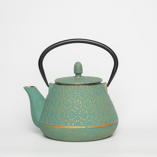 Turquoise & Gold Starburst Cast Iron Teapot | Handcrafted Elegance for Everyday Rituals